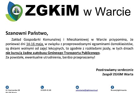 Ważna informacja- gminny transport publiczny