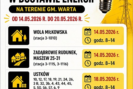 Przerwy w dostawie energii elektrycznej na terenie Gminy Warta